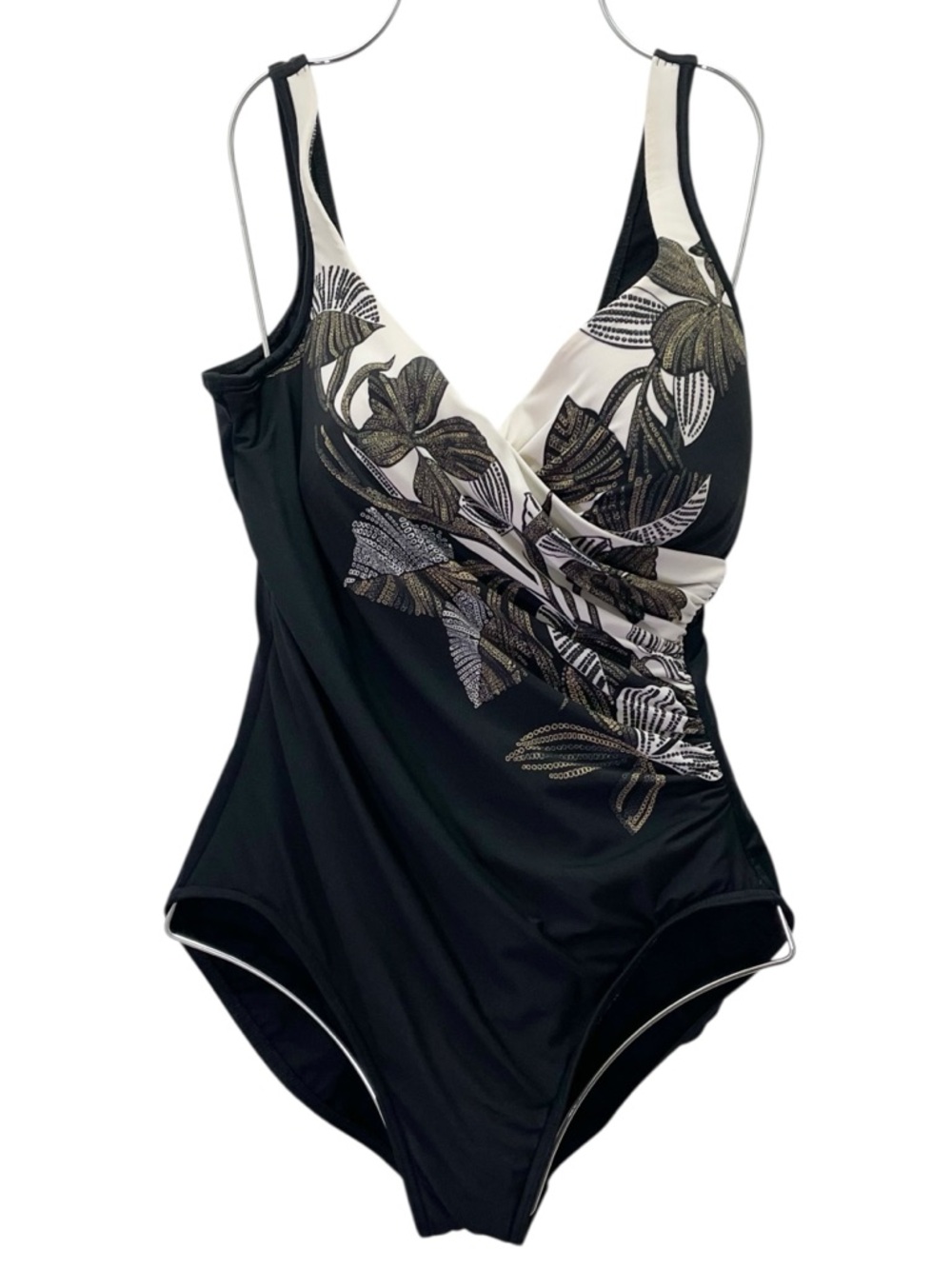 Miraclesuit Sanibel Swimsuit Sz 12 14 Black Gold Floral Tummy Control One Piece - Picture 2 of 11